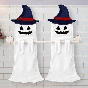 SmoothNovelty 2-Pack Halloween Cute Ghost Hand Towels – Scary Pumpkin Face, Embr